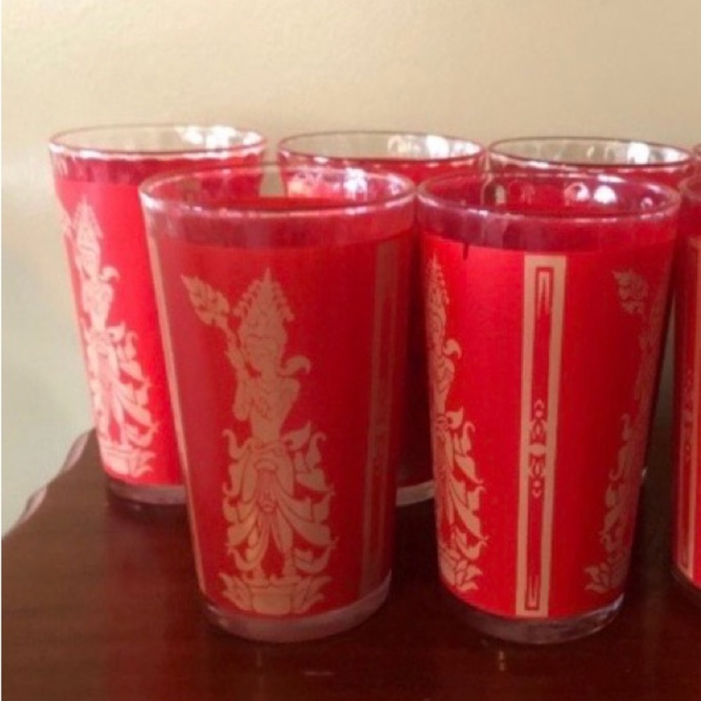 MCM Culver 4 Red and Gold Tumblers 1960’s